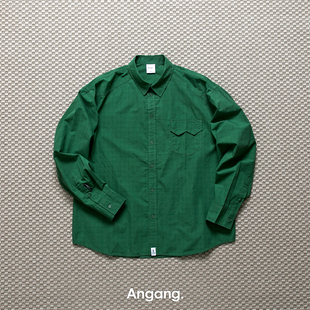 精梳棉面料 别致暗格子 Stu 男 日系宽松长袖 休闲衬衫 春秋款 Ang2