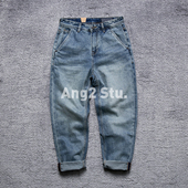 小直筒牛仔裤 Ang2 日系复古男式 水洗做旧磨白经典 Stu 小细节nice