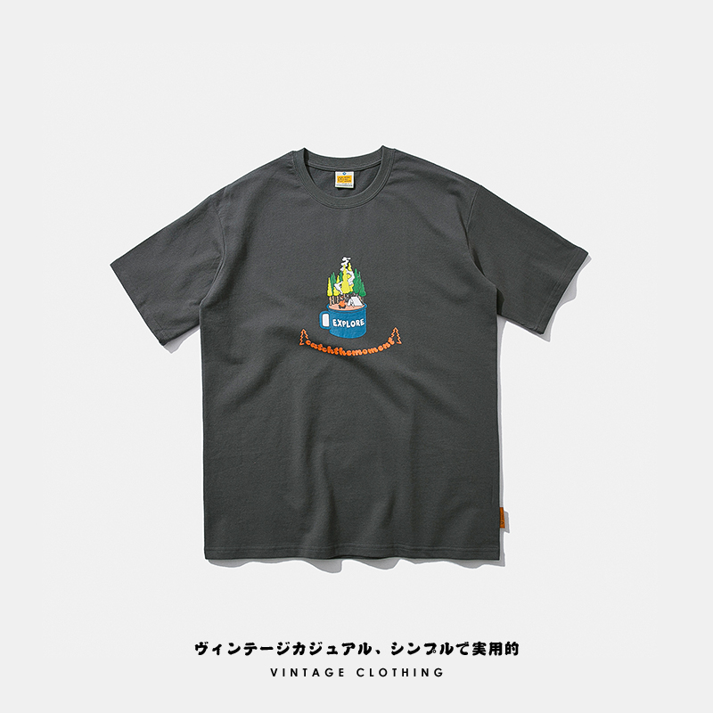 短袖日系青年印花T恤宽松纯棉