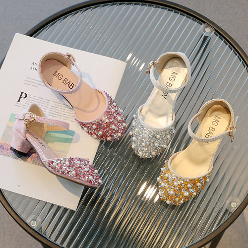 夏季女童凉鞋公主高跟鞋水晶鞋
