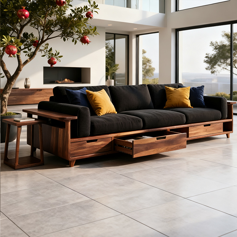 北美胡桃木实木沙发新中式客厅小户型三人位现代直排四人位沙发