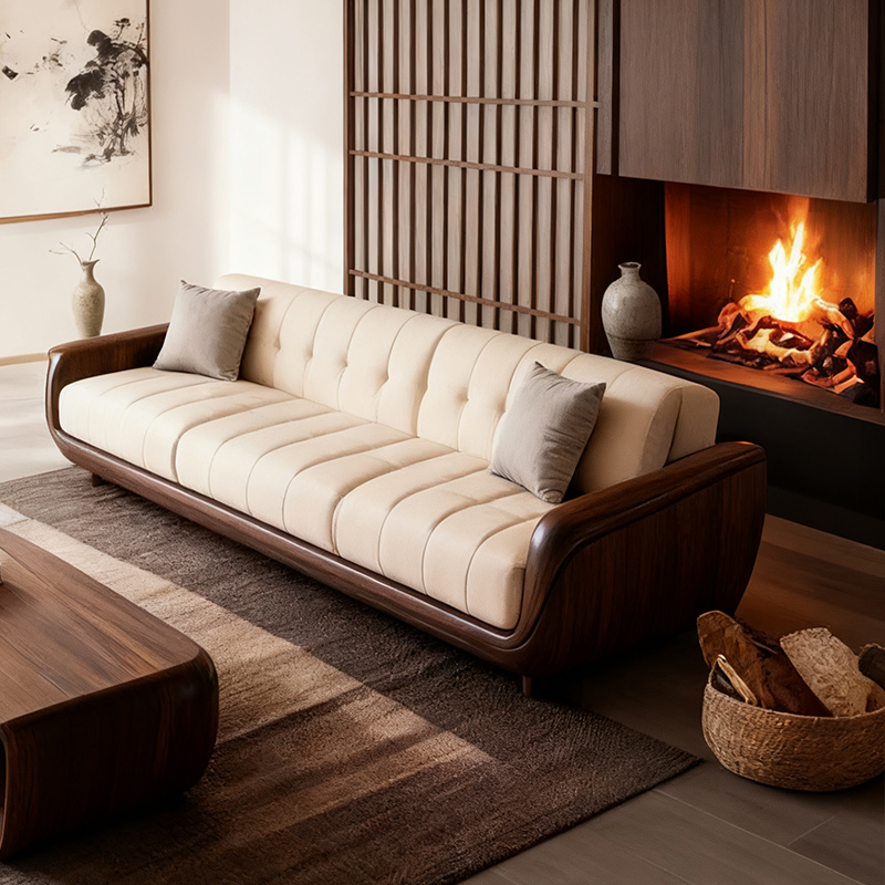 新中式沙发高端黑胡桃木客厅三人位实木沙发套装直排宋代美学禅意