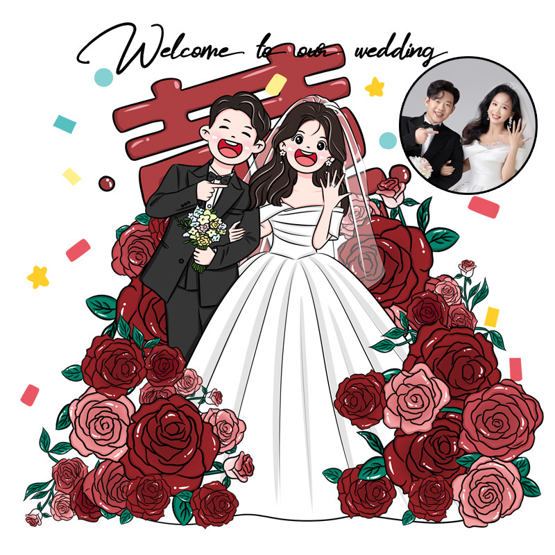 手绘q版头像定制礼物漫画卡通人物插画设计情侣宝宝动漫真人结婚