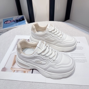 女ins潮百搭厚底小白鞋 休闲运动鞋 2026年春季 时尚 新款 皮面老爹鞋