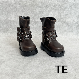 【TE BJD】4分3分大叔朋克短靴马丁靴男柳钉娃鞋三扣BJD娃娃鞋子