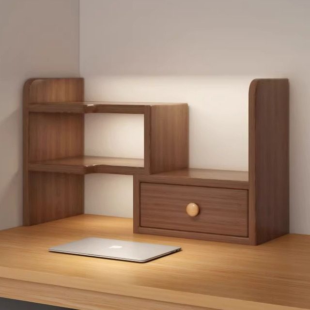 实木桌面书架宿舍桌上置物架办公室工位收纳神器书桌多层伸缩书柜