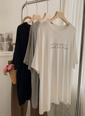 纯欲风垂感莫代尔字母印花短袖T恤女夏装宽松休闲显瘦舞蹈瑜伽服