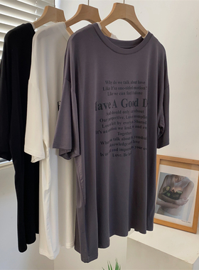 纯欲风性感垂感柔软字母短袖遮肉显瘦T恤女宽松春夏装舞蹈瑜伽服