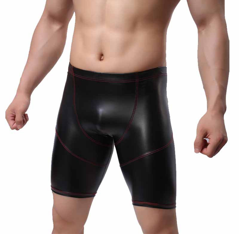 包邮低腰性感五分裤 夜店舞台走秀紧身PU皮漆皮中裤 运动健身短裤