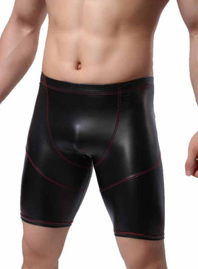 包邮低腰性感五分裤 夜店舞台走秀紧身PU皮漆皮中裤 运动健身短裤