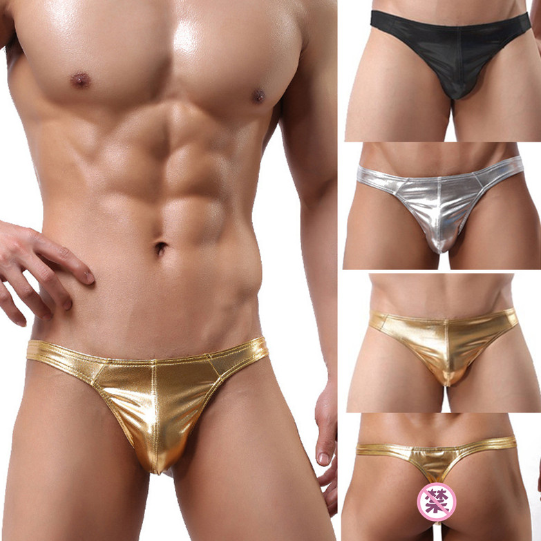 男士性感U凸漆皮低腰紧身丁字裤