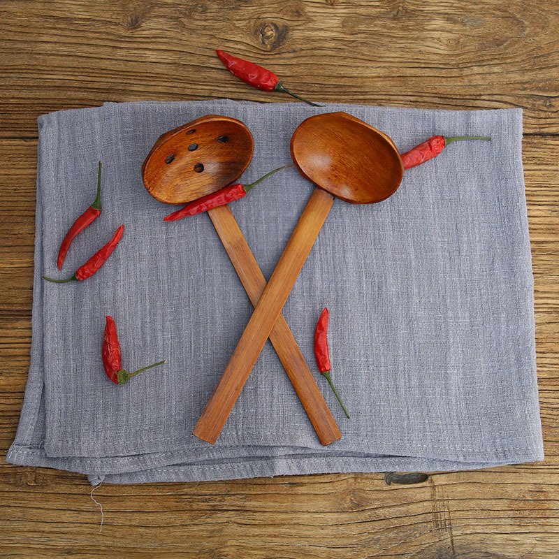 日式木质汤勺漏勺长柄拉面勺火锅勺木勺子味千拉面专用勺辛拉面用