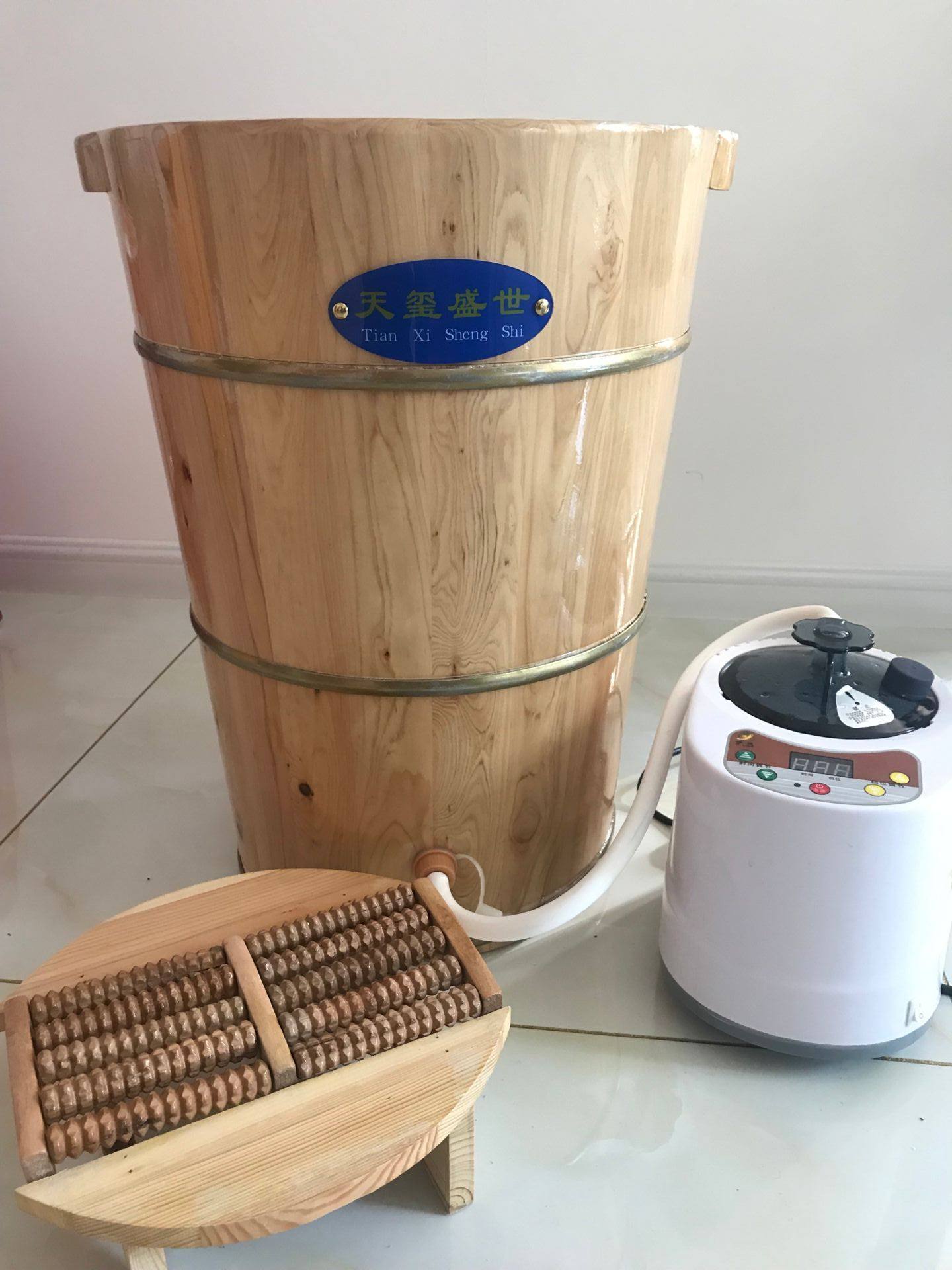 天玺盛世香柏木熏蒸桶加热过膝汗蒸家用足浴足疗泡脚桶配8盒藏药