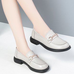 新款 女鞋 黑色休闲软牛皮乐福鞋 春秋款 皮鞋 低跟软底单鞋 真皮小皮鞋