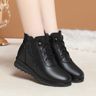 真皮平底羊毛短靴妈妈棉鞋女冬季