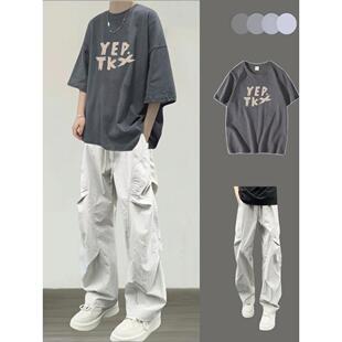 夏季t恤纯棉短袖男青少年帅气学生搭配潮流休闲套装男装新款衣服