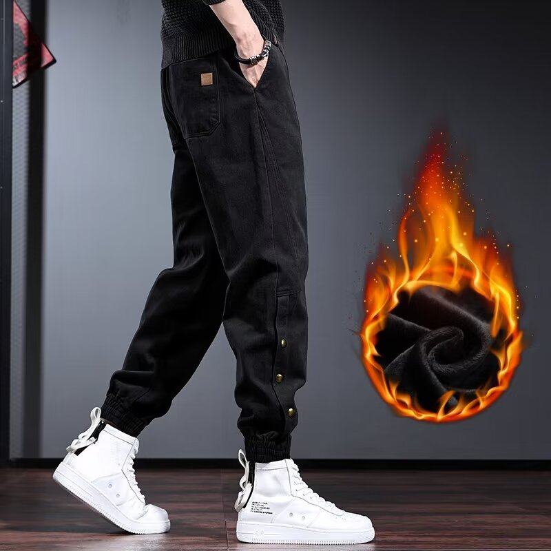 男士休闲裤秋冬加绒宽松运动裤男生束脚长裤潮牌工装裤新款潮流