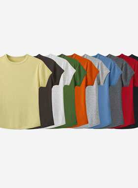 10色多巴胺高品质雪花螺纹修身正肩撸领百搭短袖071