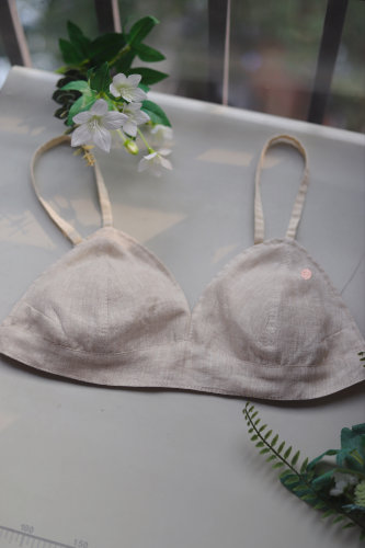 双面亚麻手作内衣/无钢圈无棉垫防凸点/宽松版不勒/套头穿脱文胸