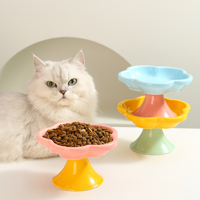 亚马逊创意花朵陶瓷猫碗猫咪碗