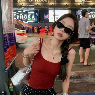 夏季 港風韓版 設計感雙肩帶帶胸墊背心吊帶女外穿修身 舒適顯瘦