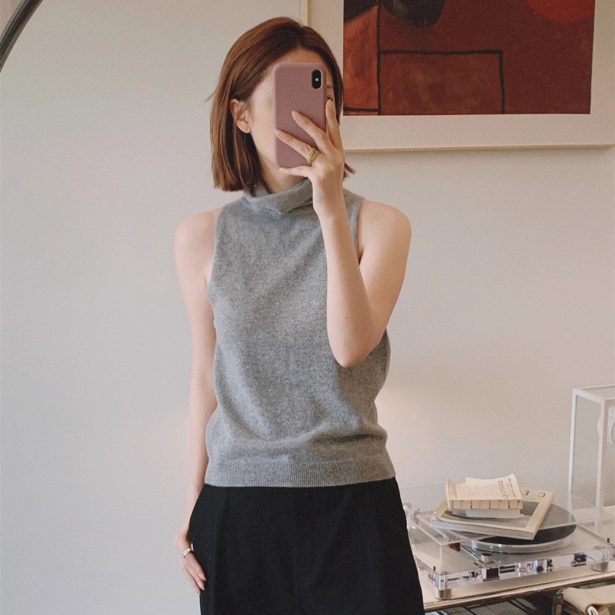 btbstudio 限量定染色 康赛妮羊绒 自由慵懒堆堆领设计无袖打底衫