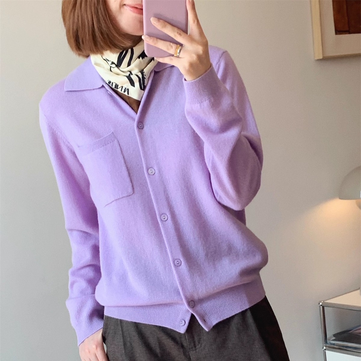 btbstudio 新奥cashqueen纱线 山羊绒Polo领口袋羊绒衬衣/开衫