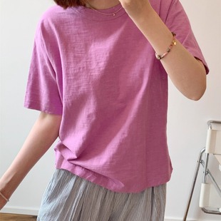 btbstudio 日系背后大口袋加厚高支竹节棉松身圆领短袖T恤