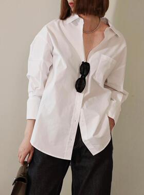 btbstudio 洛杉矶简约时髦 宽松全棉府绸长袖落肩衬衣春新款 两色