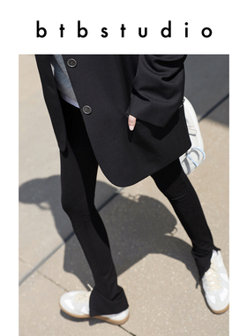 btbstudio TTM 弹力平纹紧身侧拉链开叉紧身裤