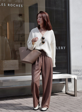 btbstudio 秋冬新品B囤 进口精纺羊毛羊绒人字纹松紧腰百搭空气裤