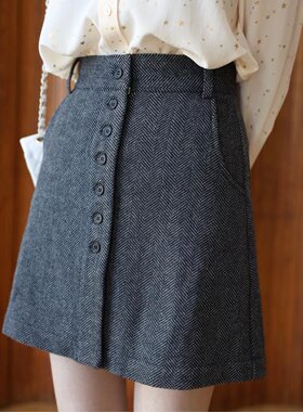 btbstudio D家澳洲小众 简洁前扣半裙A字裙 全羊毛