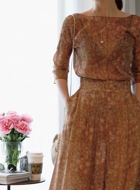 btbstudio 朦胧美感 杜鹃花印花七分袖上衣衬衫 三款入