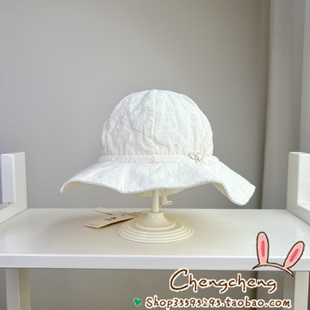 木然良品春季新款女宝宝婴儿童纯棉遮阳公主蝴蝶结绣花渔夫盆帽子