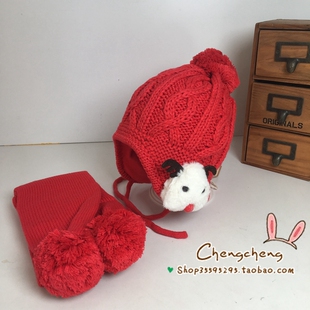 包邮爱的热浪冬季男女宝宝中大儿童麋鹿毛线护耳帽子围巾套装圣诞