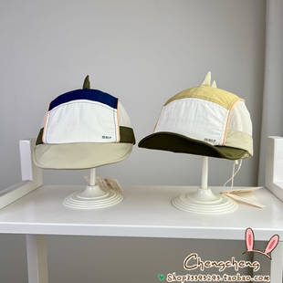 木然良品夏日新款男女宝宝婴儿童弯檐速干拼色恐龙角遮阳鸭舌帽子