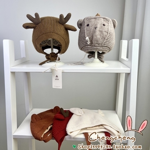 木然良品冬季新男女宝宝婴儿童文艺洋气百搭可爱动物护耳连片帽子