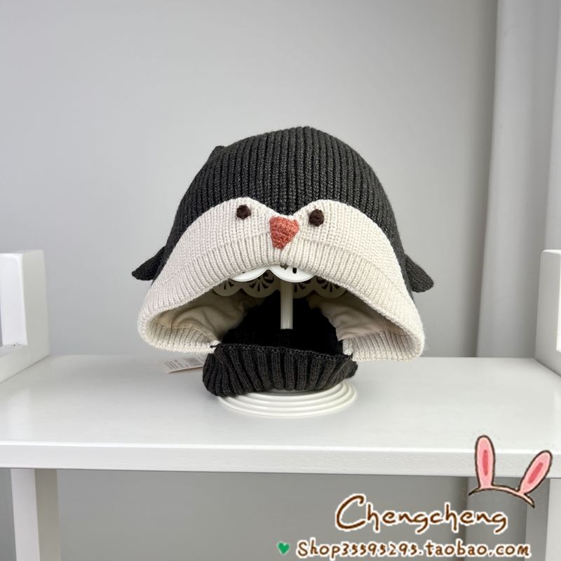 洋气百搭文艺双层保暖针织连体帽