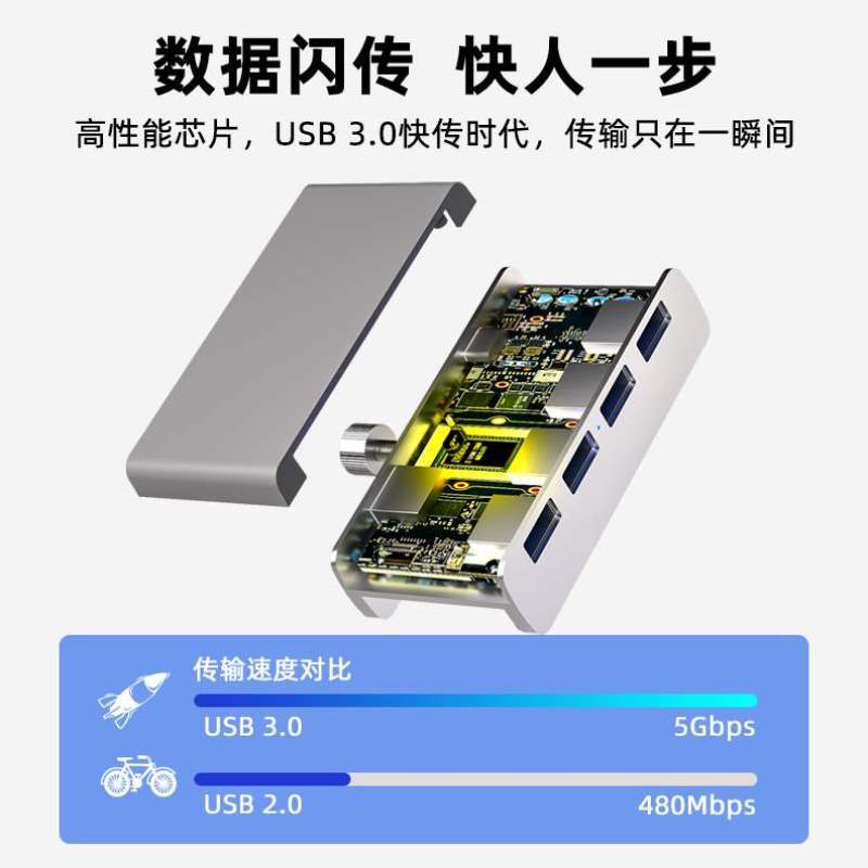 0hub3夹转接typec外接延长多口.扩展器u插头盘转}集分线器usb扣款