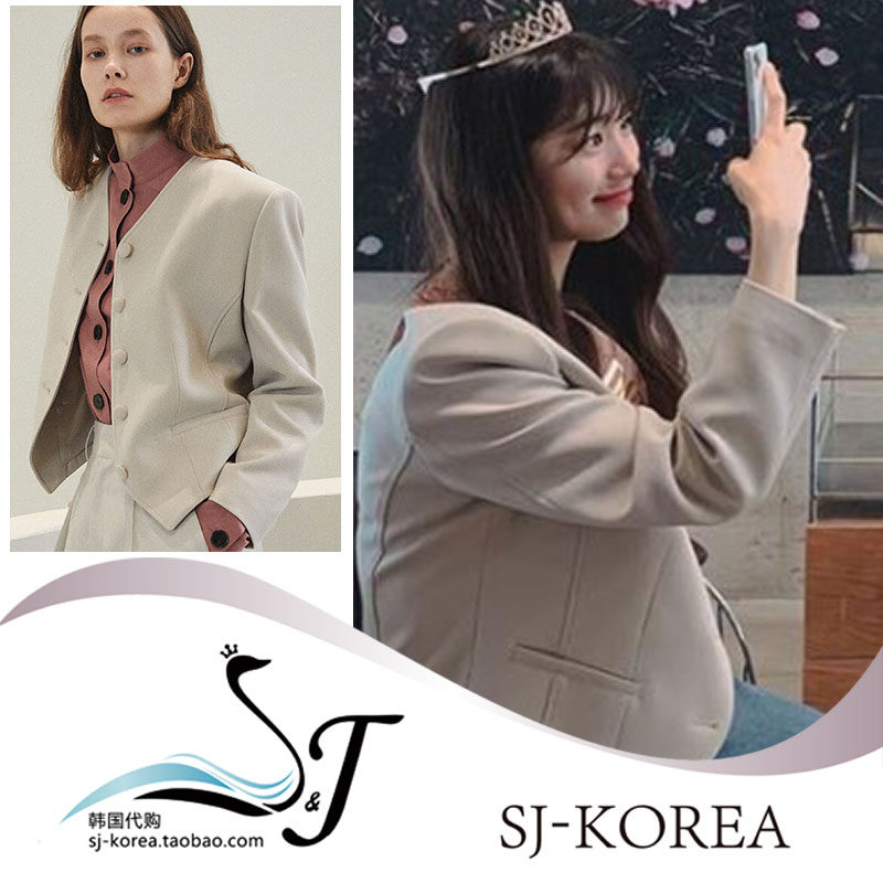 裴秀智ins私服同款正品韩国复古风简洁纽扣v领羊毛