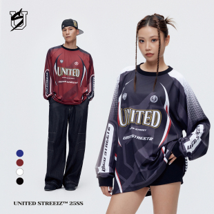 US联邦街牌赛车速干长袖 印花酷飒高弹街舞嘻哈透气上衣 秋冬数码