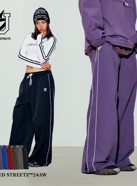 US联邦街牌速干四边裤休闲阔腿降落伞裤美式街头嘻哈hiphop运动裤