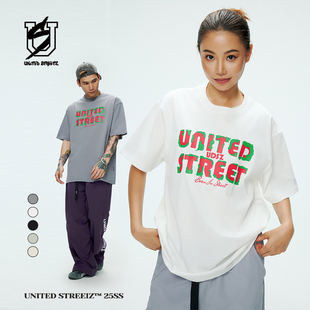 宽松圆领百搭潮牌上衣 男女同款 US联邦街牌撞色涂鸦凉感短袖 T恤