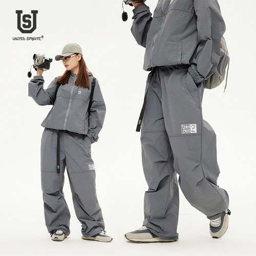 US飘带伞兵裤宽松直筒阔腿工装裤