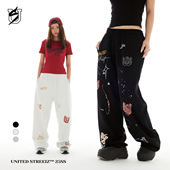 宽松透气排汗街舞嘻哈休闲长裤 US联邦街牌9周年满印卫裤 美式 男