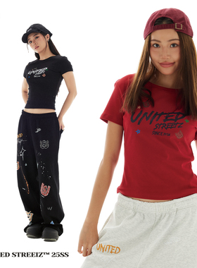 US联邦街牌9周年女装短袖夏季字母印花修身显瘦透气街舞嘻哈t恤女