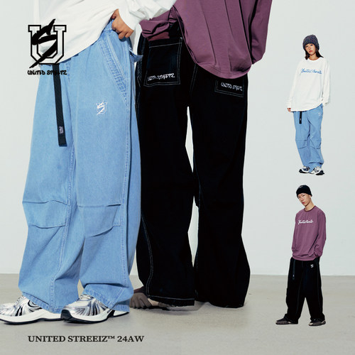 US联邦街牌复古飘带牛仔伞兵裤