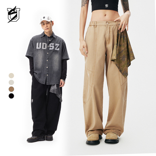 US联邦街牌可拆卸方巾休闲裤 嘻哈纯棉半松紧脚口抽绳宽松街舞长裤