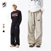 US联邦街牌飘带伞兵贴袋休闲裤 脚口抽绳设计街舞纯棉透气嘻哈长裤