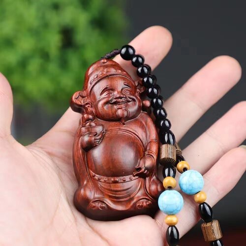 天然紫檀木精工雕刻财神爷挂件创意木质文玩手把件
